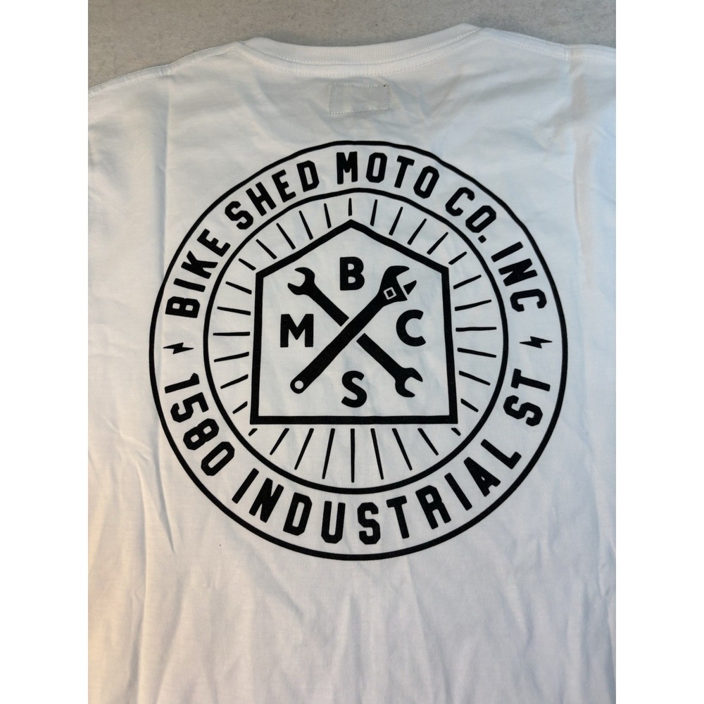 BSMC 1580 Roundel Logo T Shirt Sz L‎ White Bike Shed Motor Co Organic Cotton NWT